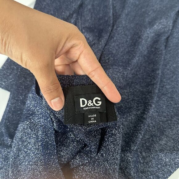 D&G DOLCE & GABBANA Metallic Blue Knit V Neck Sweater Top Size XS/S - Picture 11 of 11